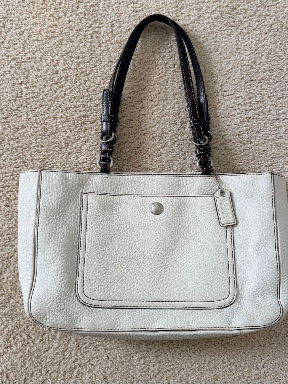 COACH Chelsea Soho Pebbled Leather Tote Bag 2007 White Top Handler Shoulder Bag